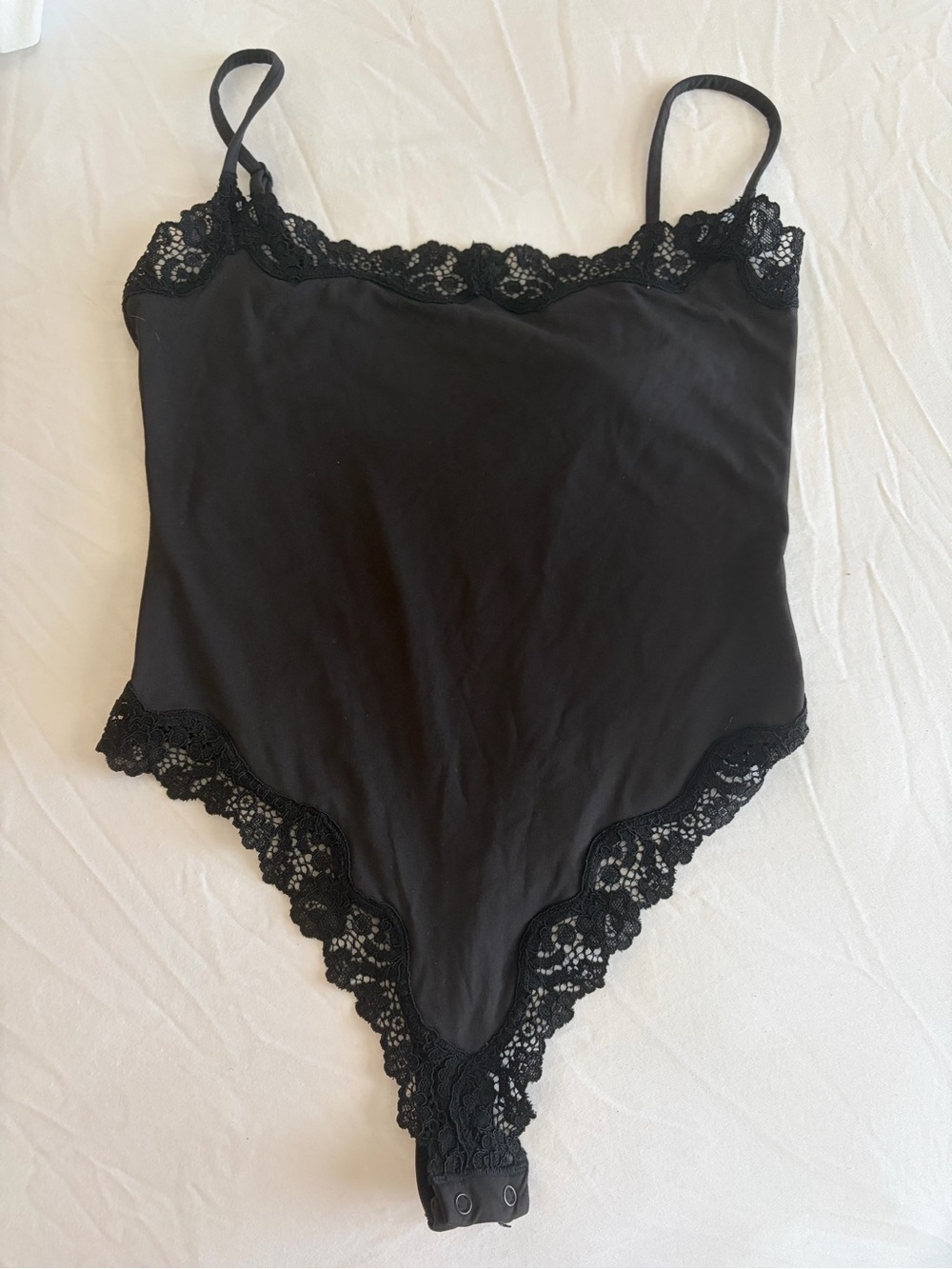 SKIMS Black Lace-Trim Bodysuit with Adjustable Straps